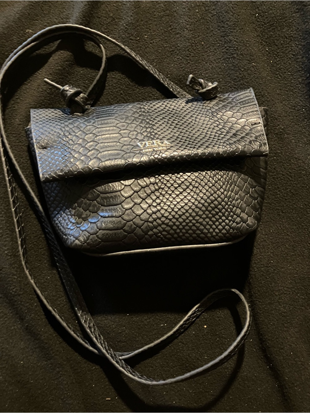 Vera New York "Genny" Black Snakeskin Crossbody Bag - Excellent Condition